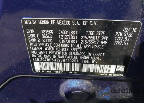 2016 Honda Hr-V Lx z USA, uszkodzony, nr VIN 3CZRU5H32GM730291
